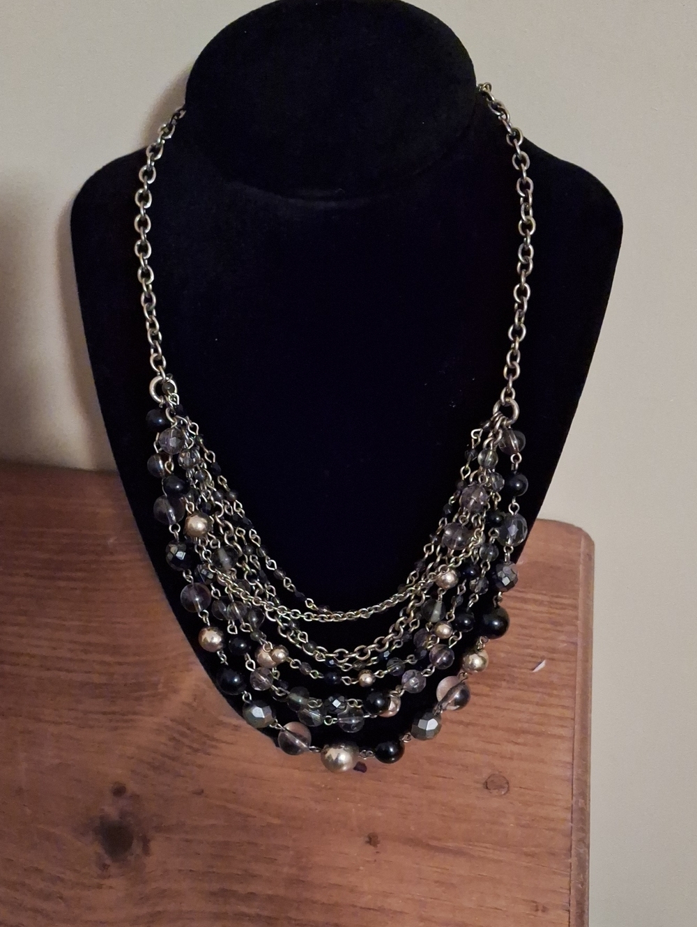 Lia Sophia Black and Gold Multi-Strand Beaded Necklace